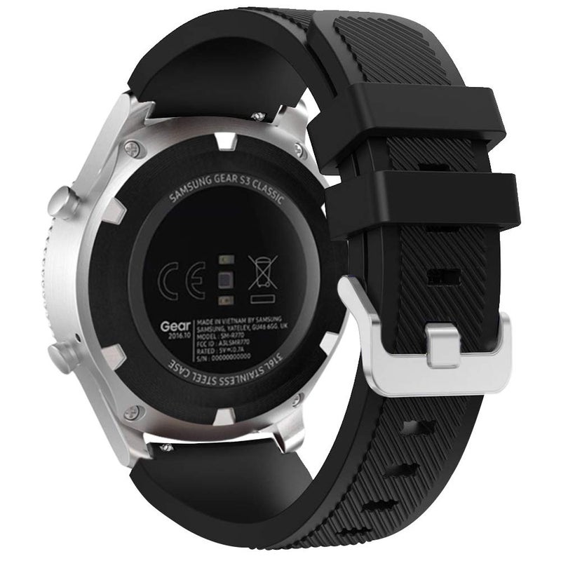 FanTEK Band for Galaxy Watch 3 45mm / Galaxy Watch 46mm / Gear S3 Watch, 22mm Silicone Sport Quick Release Replacement Strap for Moto 360 2nd Gen 46mm/ Pebble Time Steel Smart Watch, Black - Image 1